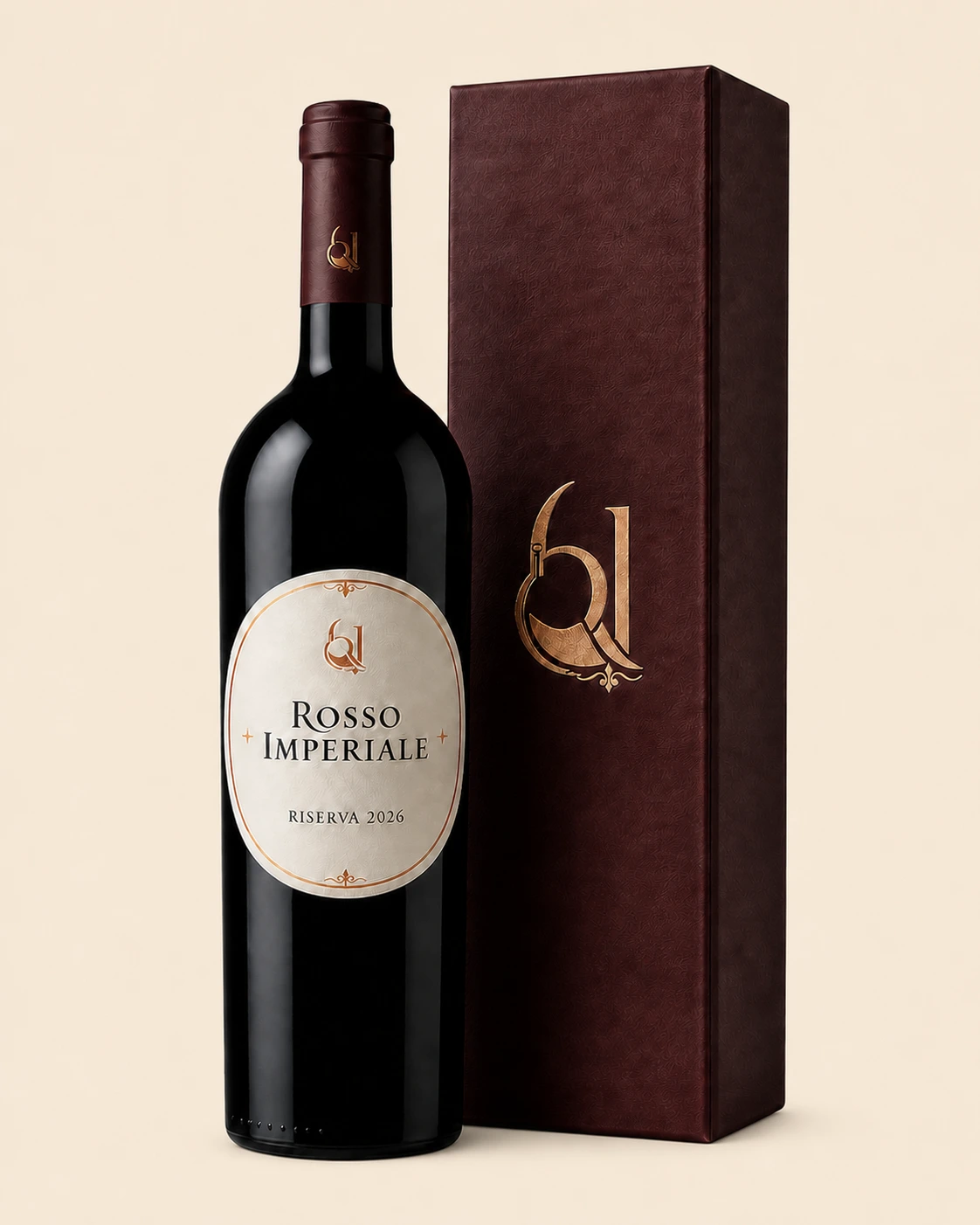 Bottiglia Rosso Imperiale Riserva 2026 con confezione bordeaux